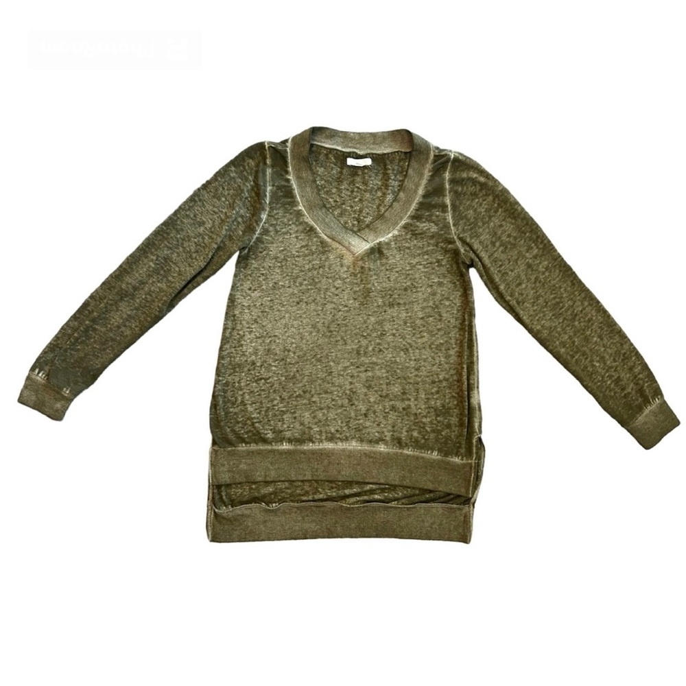 ⭐️Abound green vintage looking high low long sleeve vneck sweater size XS